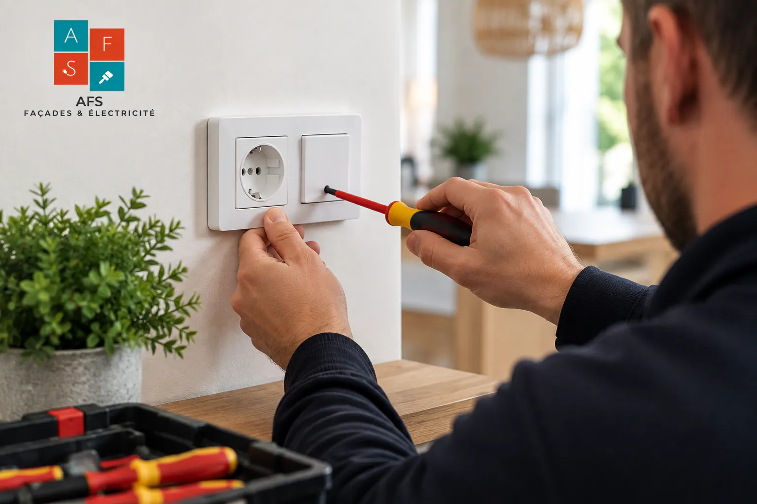 Installation de prises et interrupteurs électriques dans une maison à Isques