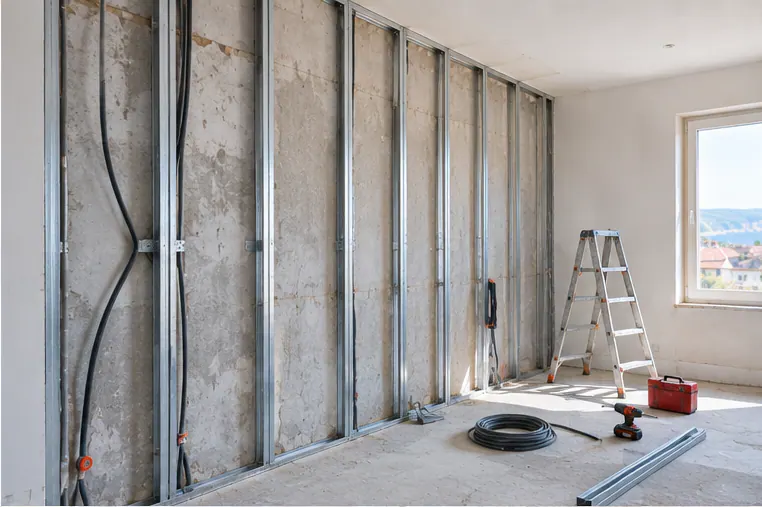Chantier d'isolation des murs par l'intérieur à Isques avec panneaux isolants et installations électriques en cours