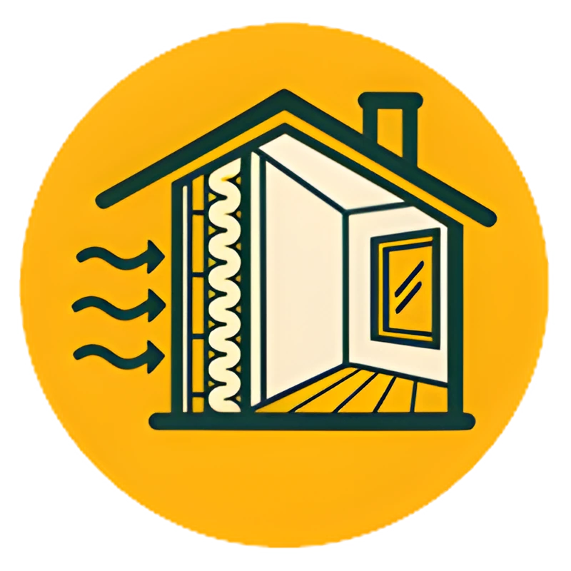 Maison avec isolation thermique par l'intérieur et fenêtre, illustration schéma thermique Isques