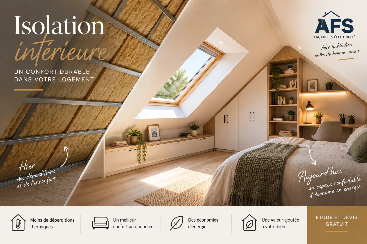 Isolation thermique intérieure des combles et aménagement après travaux
