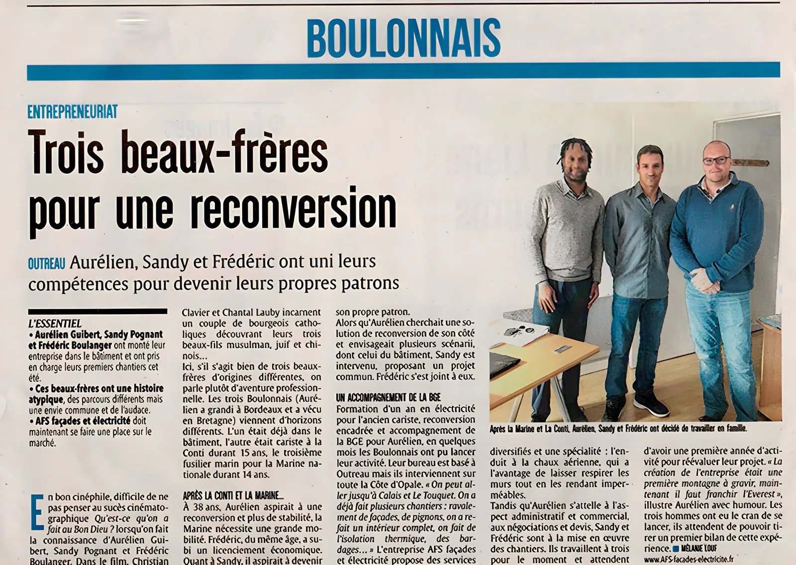 Les trois fondateurs d'AFS Façades & Électricité à Isques, artisans RGE Qualibat spécialisés en isolation et ravalement