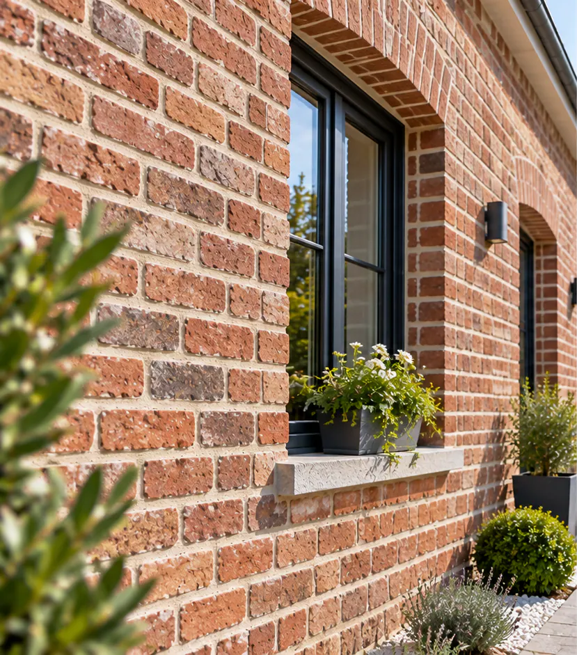 Mur extérieur en briques avec joints rénovés