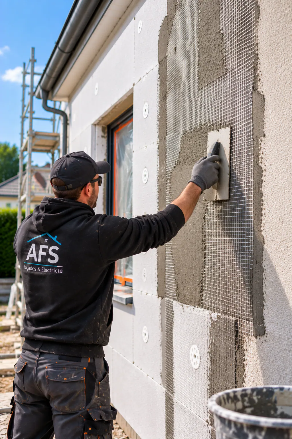 Pose de panneaux isolants sur une façade pour une isolation thermique extérieure
